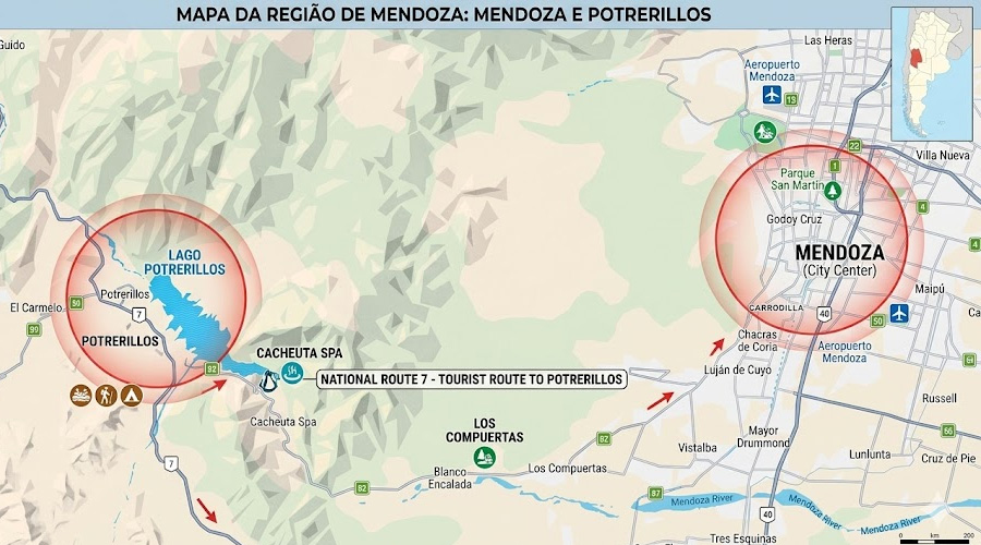 Mapa da região — Mendoza e Gran Hotel Potrerillos